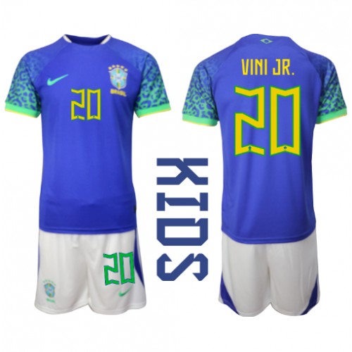 Brasilien Vinicius Junior #20 Bortaställ Barn VM 2022 Kortärmad (+ Korta byxor)